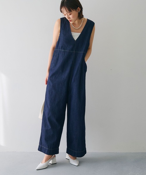 CROSS FUNCTION（クロスファンクション）の「《撥水》FRESH DENIM デニムルーズオールインワン【CROSS FUNCTION/クロスファンクション】（つなぎ/オールインワン・レディース・ネイビー/サックスブルー・L/M/LL）」の14枚目の写真