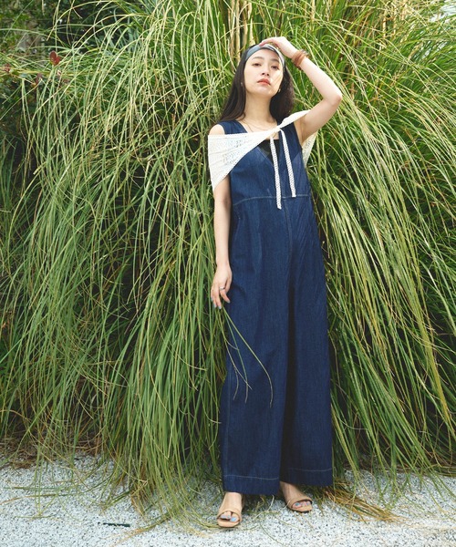 CROSS FUNCTION（クロスファンクション）の「《撥水》FRESH DENIM デニムルーズオールインワン【CROSS FUNCTION/クロスファンクション】（つなぎ/オールインワン・レディース・ネイビー/サックスブルー・L/M/LL）」の4枚目の写真