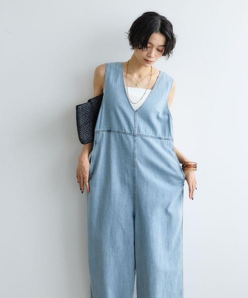 CROSS FUNCTION（クロスファンクション）の「《撥水》FRESH DENIM デニムルーズオールインワン【CROSS FUNCTION/クロスファンクション】（つなぎ/オールインワン・レディース・ネイビー/サックスブルー・L/M/LL）」の9枚目の写真
