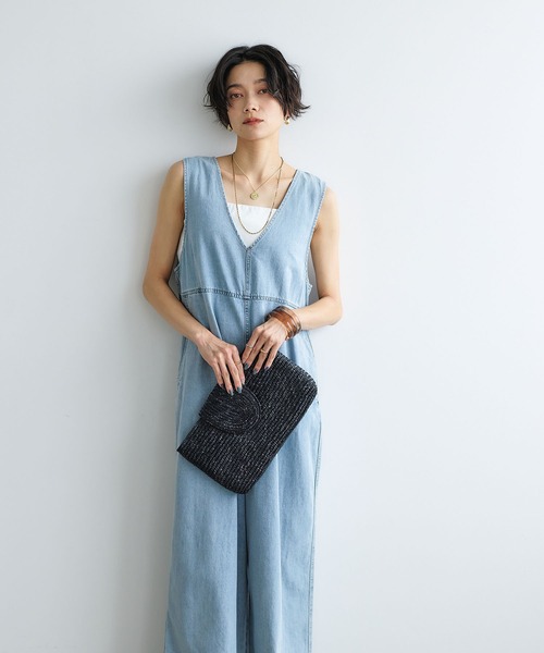 CROSS FUNCTION（クロスファンクション）の「《撥水》FRESH DENIM デニムルーズオールインワン【CROSS FUNCTION/クロスファンクション】（つなぎ/オールインワン・レディース・ネイビー/サックスブルー・L/M/LL）」の6枚目の写真