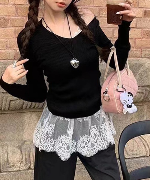 CLOTHY(クロシィ)の「【レイヤードに、きゅんとするレース。】カップ付レースレイヤードキャミ(キャミソール・レディース・ブラック/オフホワイト/アイボリー・FREE)」の4枚目の写真