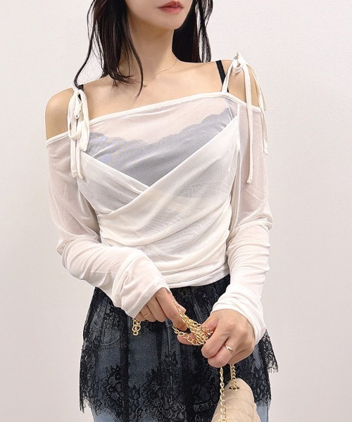 CLOTHY(クロシィ)の「【レイヤードに、きゅんとするレース。】カップ付レースレイヤードキャミ(キャミソール・レディース・ブラック/オフホワイト/アイボリー・FREE)」の8枚目の写真
