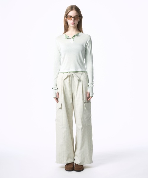 Nora Lily elle(ノラリリーエル)の「【Nora Lily】「elle」Cargo Check Wide Pants(デニムパンツ・レディース・ネイビー/ブラウン/ホワイト・FREE)」の5枚目の写真