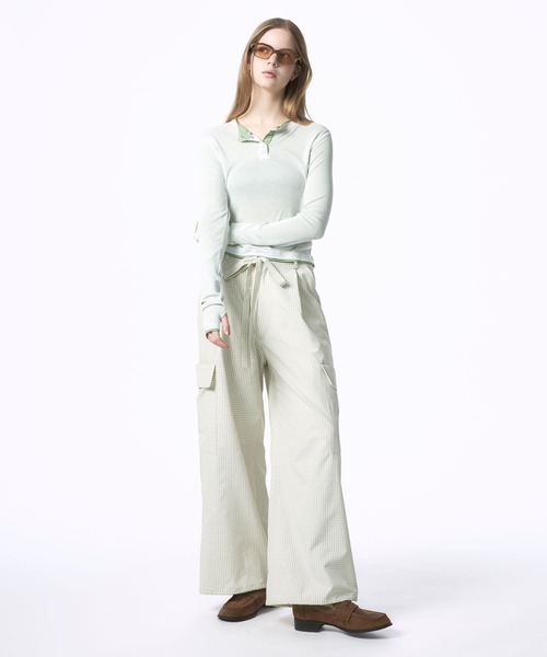 Nora Lily elle(ノラリリーエル)の「【Nora Lily】「elle」Cargo Check Wide Pants(デニムパンツ・レディース・ネイビー/ブラウン/ホワイト・FREE)」の9枚目の写真