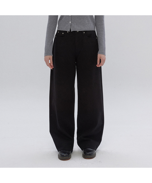 BUTTON UP(ボタンアップ)の「ベーシックワイドコットンパンツ起毛ver.(2カラー)(その他パンツ・レディース・ブラック/アイボリー・SMALL/MEDIUM/LARGE)」の2枚目の写真