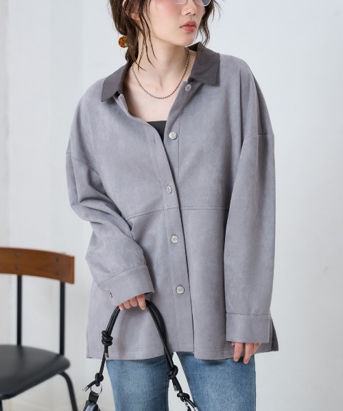 TRIANGLE PALETTE(トライアングルパレット)の「スエードタッチシャツジャケット(シャツ/ブラウス・レディース・グレー/ベージュ/ブラウン・FREE)」の13枚目の写真