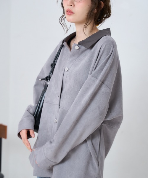 TRIANGLE PALETTE(トライアングルパレット)の「スエードタッチシャツジャケット(シャツ/ブラウス・レディース・グレー/ベージュ/ブラウン・FREE)」の10枚目の写真