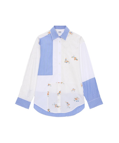 MSGM(エムエスジーエム)の「パッチワーク ポプリンシャツ(シャツ/ブラウス・レディース・ホワイト×ブルー・40)」の1枚目の写真