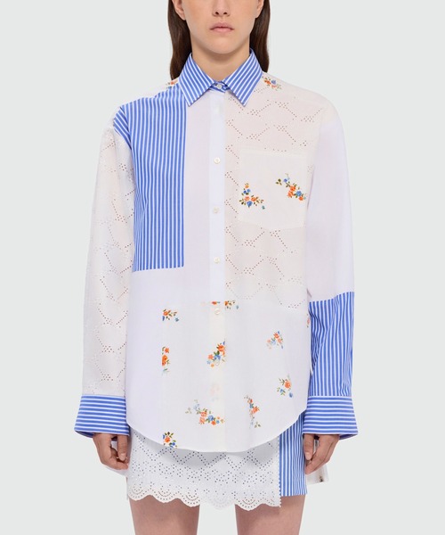 MSGM(エムエスジーエム)の「パッチワーク ポプリンシャツ(シャツ/ブラウス・レディース・ホワイト×ブルー・40)」の2枚目の写真