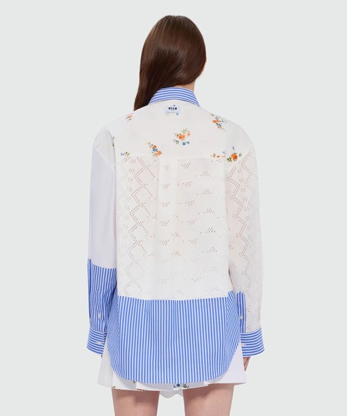 MSGM(エムエスジーエム)の「パッチワーク ポプリンシャツ(シャツ/ブラウス・レディース・ホワイト×ブルー・40)」の3枚目の写真