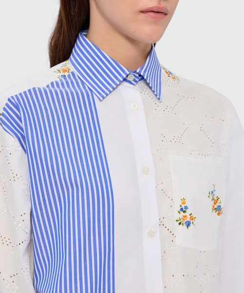 MSGM(エムエスジーエム)の「パッチワーク ポプリンシャツ(シャツ/ブラウス・レディース・ホワイト×ブルー・40)」の5枚目の写真