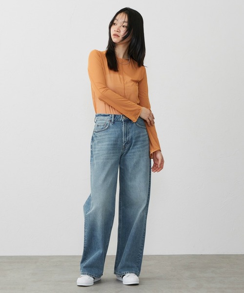 EDWIN(エドウィン)の「EDWIN エドウィン ワイドストレート デニムパンツ ジーンズ(デニムパンツ・レディース・ブラック系その他/インディゴブルー/ライトインディゴブルー・MEDIUM/LARGE/X-SMALL/SMALL)」の4枚目の写真
