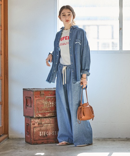 GEORGE'S(ジョージズ)の「デニムイージーパンツ(デニムパンツ・レディース・ピンク/ブルー/ネイビー・SMALL/MEDIUM)」の5枚目の写真