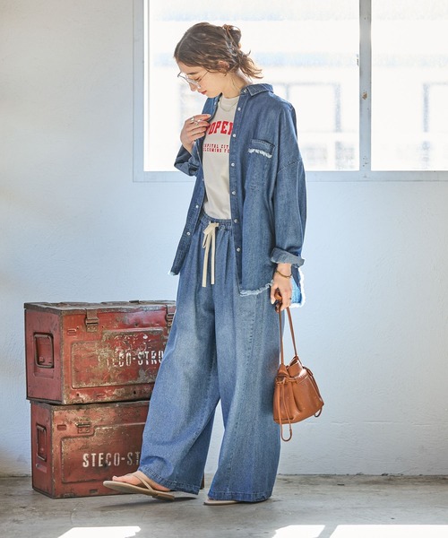 GEORGE'S(ジョージズ)の「デニムイージーパンツ(デニムパンツ・レディース・ピンク/ブルー/ネイビー・SMALL/MEDIUM)」の6枚目の写真