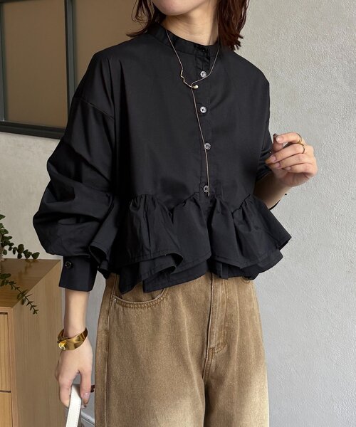 専用です❗️THE SHINZONフリル付き黒長袖シャツ フリルヘムブラウス（シャツ/ブラウス）｜Thevon（ゼボン）の