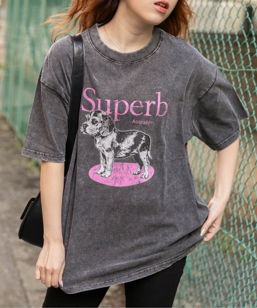 GORGE(ゴージ)の「《ピグメント・ドッグ》Tシャツ/カジュアル×ストリート/春夏/全3色(Tシャツ/カットソー・レディース・スミクロ/ピンク/グレー・F)」の2枚目の写真