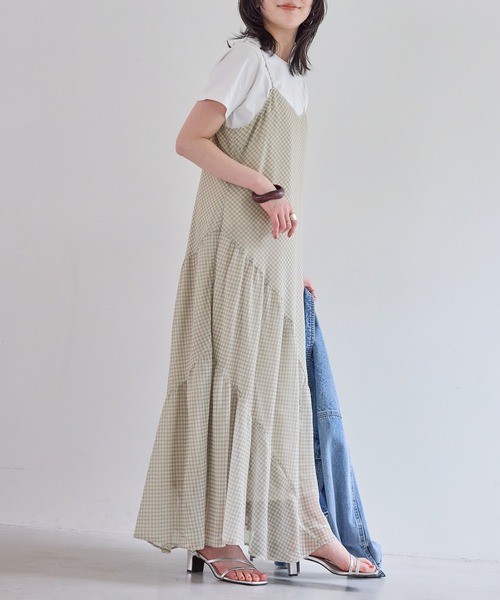 VIS（ビス）の「シアーチェックキャミワンピース（ワンピース・レディース・ベージュ系その他/ブラック系その他・FREE）」の2枚目の写真