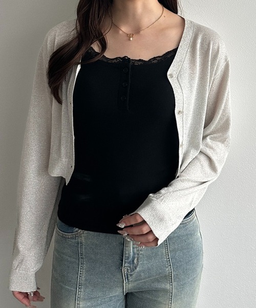 apres jour mignon（アプレジュールミニョン）の「カップ付きヘンリーキャミ（キャミソール・レディース・オフホワイト/杢グレー/ブラック/ホワイト系その他2/グレー/ホワイト系その他/グリーン系その他・LARGE/MEDIUM/SMALL）」の15枚目の写真