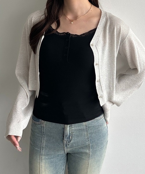 apres jour mignon（アプレジュールミニョン）の「カップ付きヘンリーキャミ（キャミソール・レディース・オフホワイト/杢グレー/ブラック/ホワイト系その他2/グレー/ホワイト系その他/グリーン系その他・LARGE/MEDIUM/SMALL）」の16枚目の写真