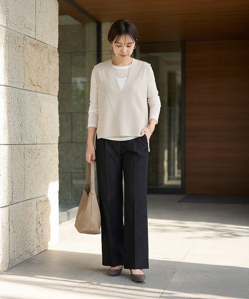 STYLE DELI（スタイルデリ）の「切りっぱなしハギラインベスト（ベスト・レディース・ブラック/ホワイト系・FREE）」の3枚目の写真