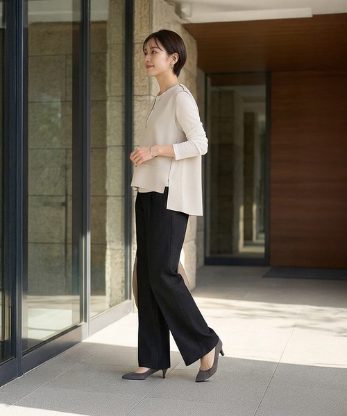 STYLE DELI（スタイルデリ）の「切りっぱなしハギラインベスト（ベスト・レディース・ブラック/ホワイト系・FREE）」の5枚目の写真