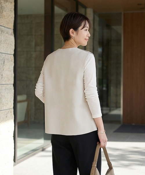 STYLE DELI（スタイルデリ）の「切りっぱなしハギラインベスト（ベスト・レディース・ブラック/ホワイト系・FREE）」の6枚目の写真