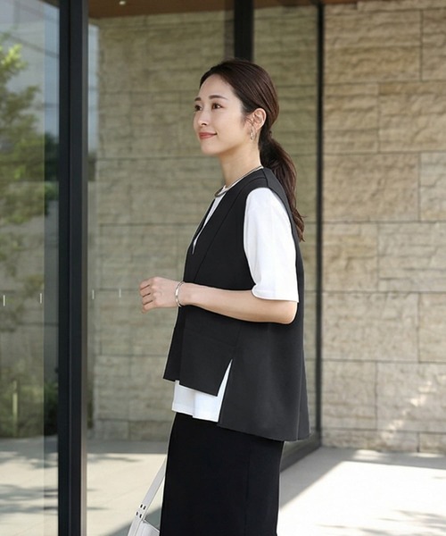 STYLE DELI（スタイルデリ）の「切りっぱなしハギラインベスト（ベスト・レディース・ブラック/ホワイト系・FREE）」の8枚目の写真