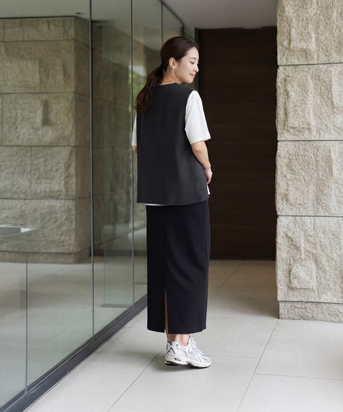 STYLE DELI（スタイルデリ）の「切りっぱなしハギラインベスト（ベスト・レディース・ブラック/ホワイト系・FREE）」の9枚目の写真