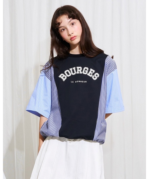 セール】【AMI】異素材切替ロゴTシャツ（Tシャツ/カットソー）｜pom 