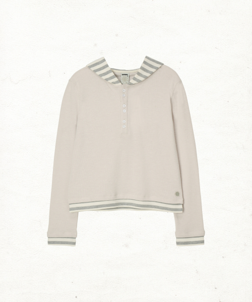 DD stripe layered hooded long sleeve (DUST CREAM)