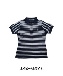 A AMEL（エイメル）の「DOCUS（ドゥーカス） レディース ボーダー 半袖ポロシャツ バックサークルロゴプリント ゴルフウェア（ゴルフグッズ）」