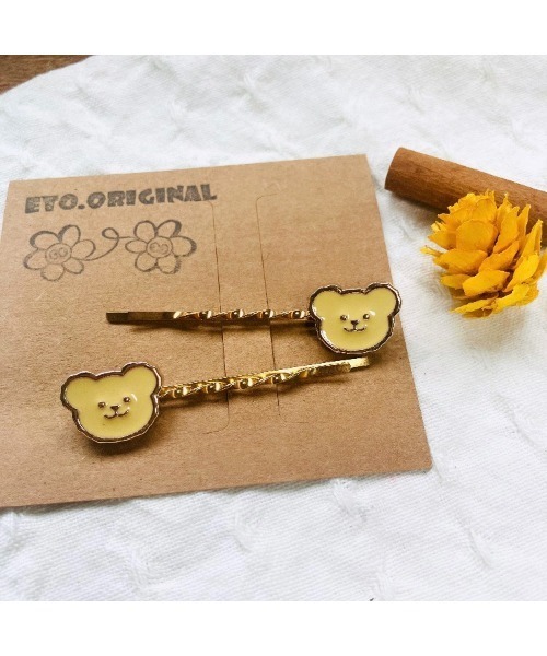 tone（トーン）の「【eto】くま ヘアピン 2個セット(MA)（シュシュ・レディース・ホワイト/イエロー/ブラック・FREE）」の3枚目の写真