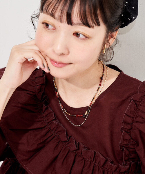 FREAK'S STORE(フリークスストア)の「2WAY ビーズ チェーンネックレス(ネックレス・レディース・グレー/ブラウン・ONE SIZE)」の2枚目の写真