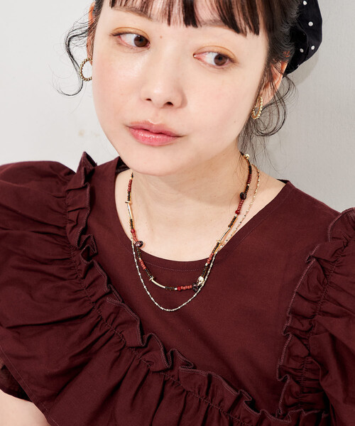 FREAK'S STORE(フリークスストア)の「2WAY ビーズ チェーンネックレス(ネックレス・レディース・グレー/ブラウン・ONE SIZE)」の9枚目の写真