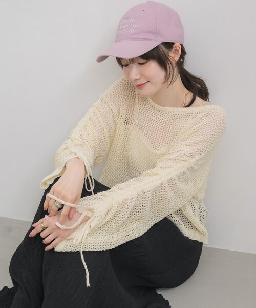 RETRO GIRL(レトロガール)の「袖シャーリングメッシュニット(ニット/セーター・レディース・ナチュラル/ブルー/ピンク・FREE)」の7枚目の写真