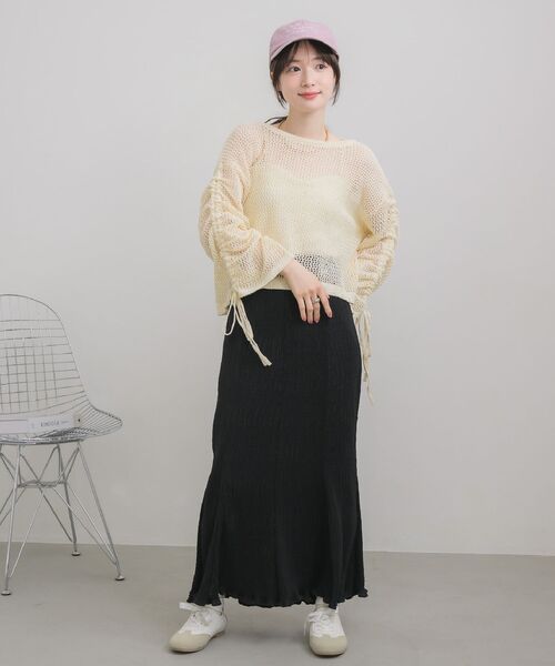 RETRO GIRL(レトロガール)の「袖シャーリングメッシュニット(ニット/セーター・レディース・ナチュラル/ブルー/ピンク・FREE)」の8枚目の写真