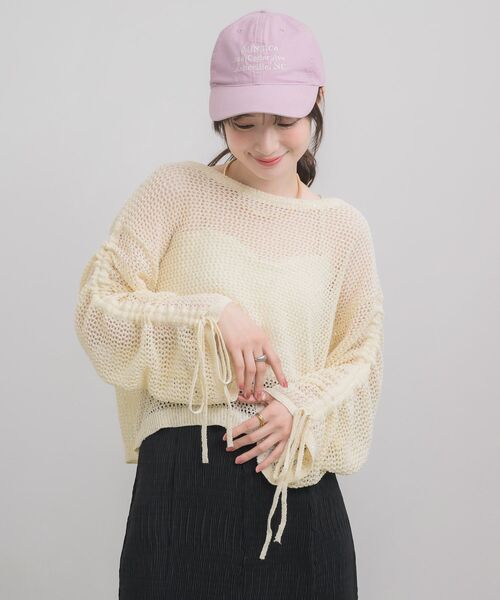 RETRO GIRL(レトロガール)の「袖シャーリングメッシュニット(ニット/セーター・レディース・ナチュラル/ブルー/ピンク・FREE)」の12枚目の写真