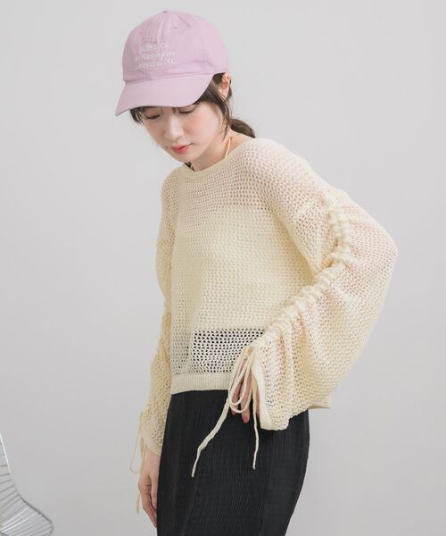RETRO GIRL(レトロガール)の「袖シャーリングメッシュニット(ニット/セーター・レディース・ナチュラル/ブルー/ピンク・FREE)」の15枚目の写真