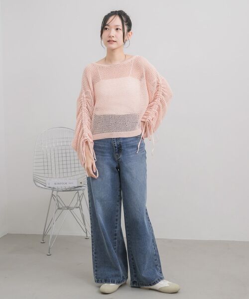 RETRO GIRL(レトロガール)の「袖シャーリングメッシュニット(ニット/セーター・レディース・ナチュラル/ブルー/ピンク・FREE)」の16枚目の写真