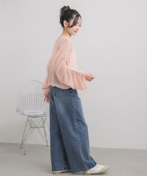 RETRO GIRL(レトロガール)の「袖シャーリングメッシュニット(ニット/セーター・レディース・ナチュラル/ブルー/ピンク・FREE)」の17枚目の写真