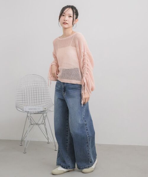 RETRO GIRL(レトロガール)の「袖シャーリングメッシュニット(ニット/セーター・レディース・ナチュラル/ブルー/ピンク・FREE)」の19枚目の写真