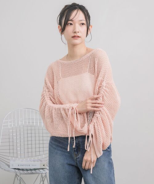 RETRO GIRL(レトロガール)の「袖シャーリングメッシュニット(ニット/セーター・レディース・ナチュラル/ブルー/ピンク・FREE)」の20枚目の写真