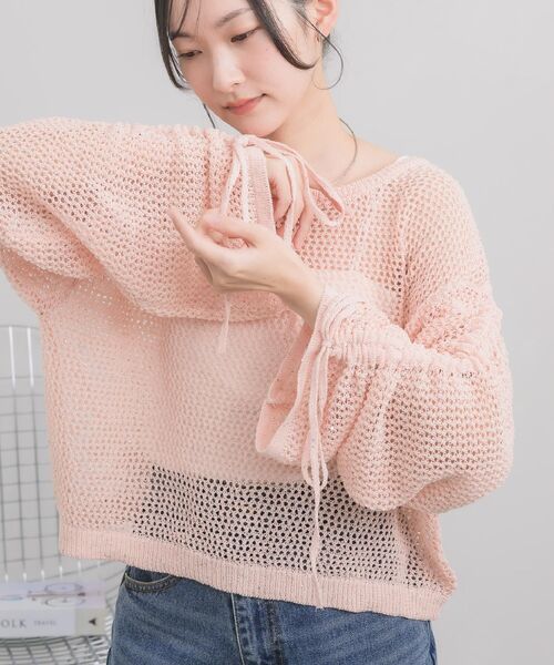 RETRO GIRL(レトロガール)の「袖シャーリングメッシュニット(ニット/セーター・レディース・ナチュラル/ブルー/ピンク・FREE)」の5枚目の写真