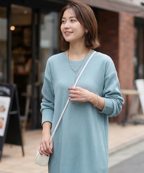 STYLE DELI（スタイルデリ）の「リブ生地relaxストレートワンピース（ワンピース・レディース・ライトブルー/ブラック・02/01）」の8枚目の写真