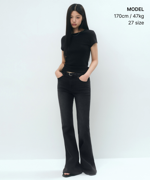 MUSINSA STANDARD WOMAN（ムシンサスタンダードウーマン）の「[クールタンダード] ウィメンズ ローライズ スリムフレア デニムパンツ [ウォッシュドブラック]（デニムパンツ・レディース・その他・24/25/26/27/28/29/30）」の2枚目の写真