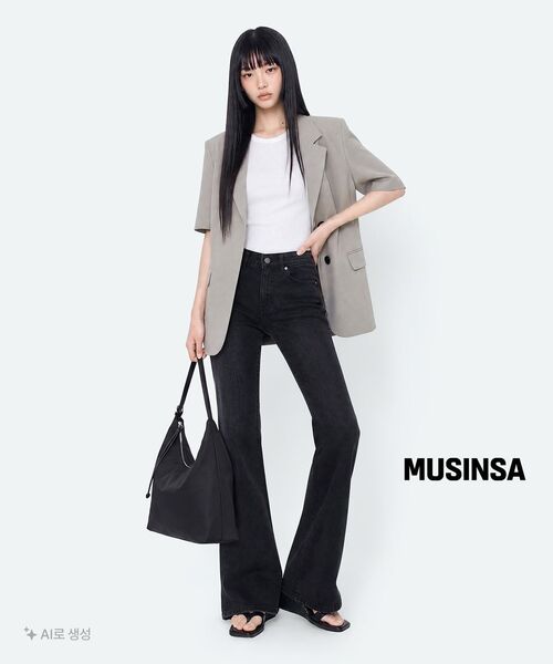 MUSINSA STANDARD WOMAN（ムシンサスタンダードウーマン）の「[クールタンダード] ウィメンズ ローライズ スリムフレア デニムパンツ [ウォッシュドブラック]（デニムパンツ・レディース・その他・24/25/26/27/28/29/30）」の12枚目の写真