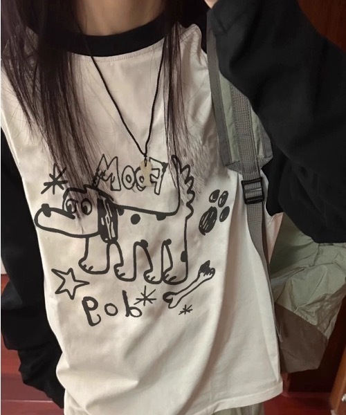 CELENA BEATS(セレナビーツ)の「ゆるかわドッグイラストロンT(Tシャツ/カットソー・レディース・ホワイト・L/M)」の1枚目の写真
