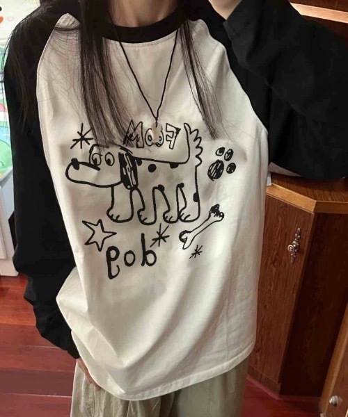 CELENA BEATS(セレナビーツ)の「ゆるかわドッグイラストロンT(Tシャツ/カットソー・レディース・ホワイト・L/M)」の6枚目の写真
