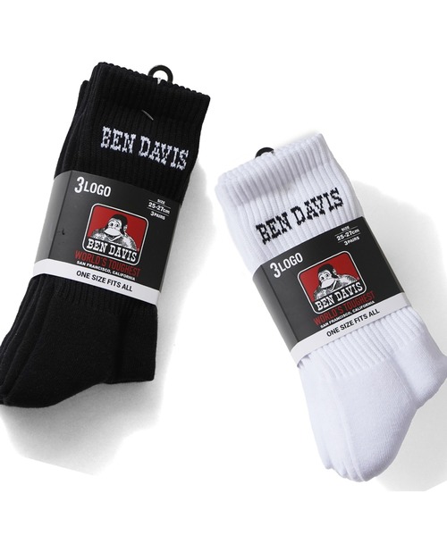 BEN DAVIS（ベンデイビス）の「3P LOGO SOCKS（ソックス/靴下・メンズ・ホワイト/ブラック・FREE）」の3枚目の写真