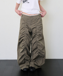 LACE LAYERED WIDE PANTS - KHAKI